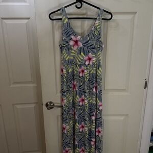 Sundress Tropical Floral‎ Maxi Dress Sleeveless Soft Sz S Luau Resortware